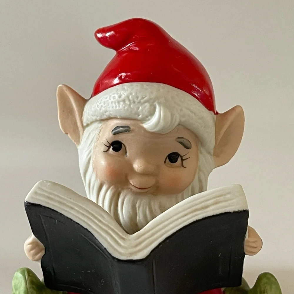 Vintage 1960's Homco Santa's Workshop Elf  Reading a Book Figurine #5406